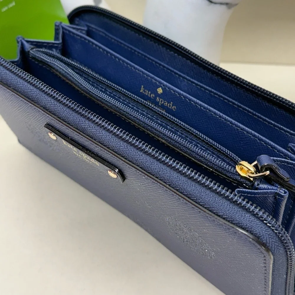 (new+tag) Kate Spade neda long wallet navy polka dots classic